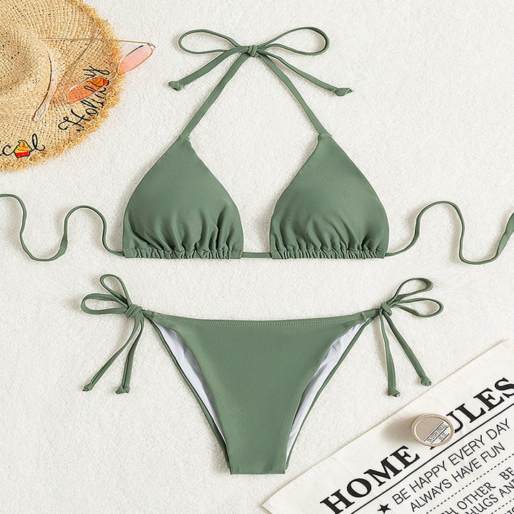 Dame triangel-bikini med justerbare stropper og elastisk taljeelastik Skovae