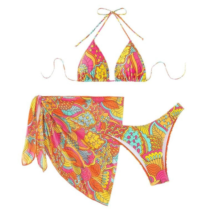 Dame Farverig trykt trekant bikini med sarong Stilla