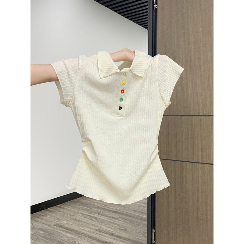 Femme Stilfuld Ribbede Poloshirt med Knapdetaljer Stilla