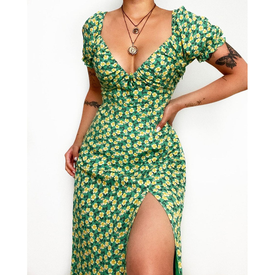 Damer Elegant Maxi Kjole med Hjerteformet Udsnit og Blomsterdetaljer