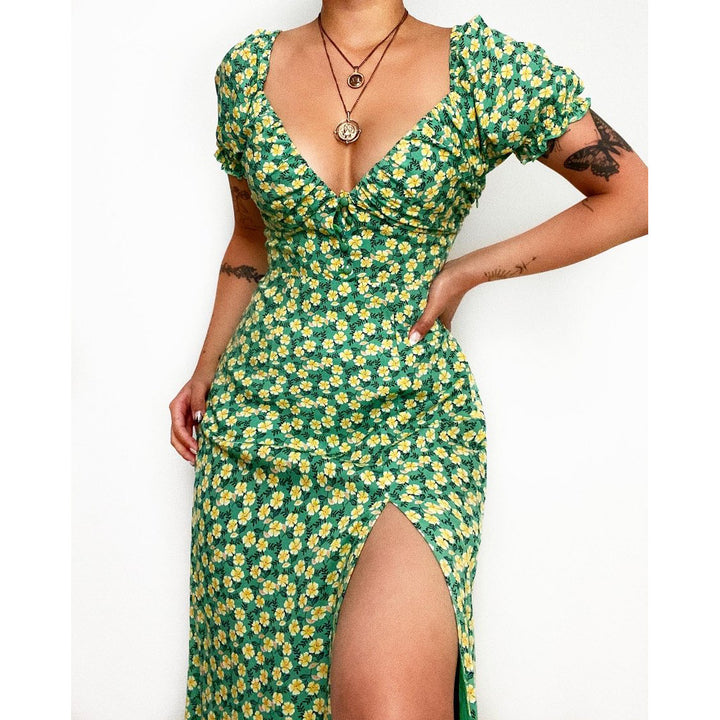 Damer Elegant Maxi Kjole med Hjerteformet Udsnit og Blomsterdetaljer