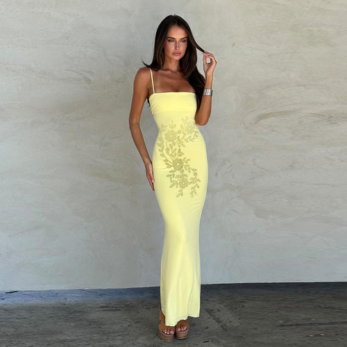 Damer Elegant Maxi Kjole med Fin Blomsterkant og Spaghetti Stropper Stilla