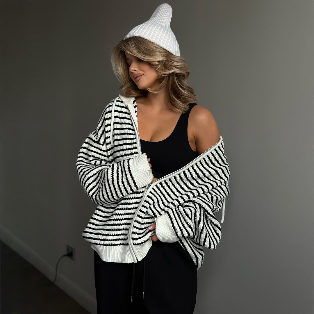 Kvinders cardigan med stribet design Stilla