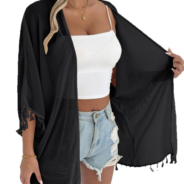 Dame Let Franje-Besætning Strand-Kimono Stilla
