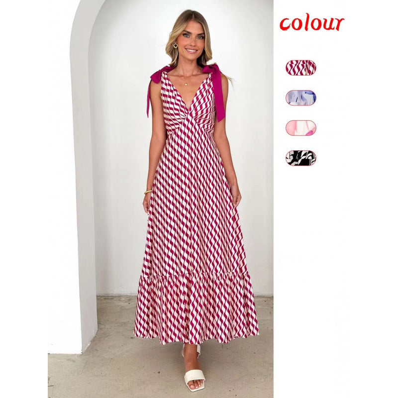 Femme Bohemian Floral Maxi Kjole med justerbare bindesnore Stilla