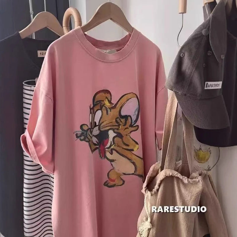 Dame T-Shirt med kreativt Jerry-motiv og afslappet pasform Stilla