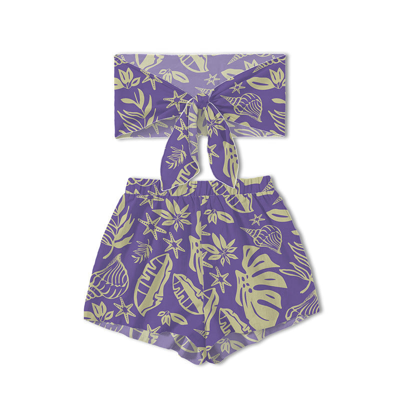 Dame Bandeau-bikini-sæt med legende blad- og muslingemotiv Stilla