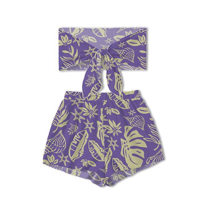 Dame Bandeau-bikini-sæt med legende blad- og muslingemotiv Stilla