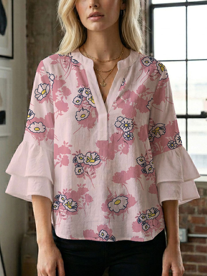 Damebluse med smukt blomstermotiv Skovae