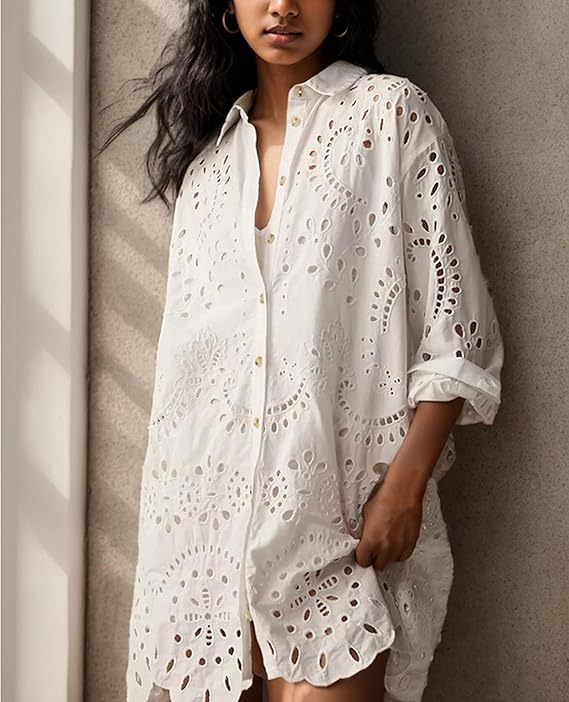 Dame Casual Sommerbluse med broderie anglaise Stilla