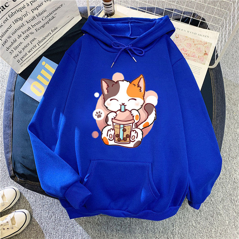 Kvinder hoodie med legesyge kattetryk Skovae
