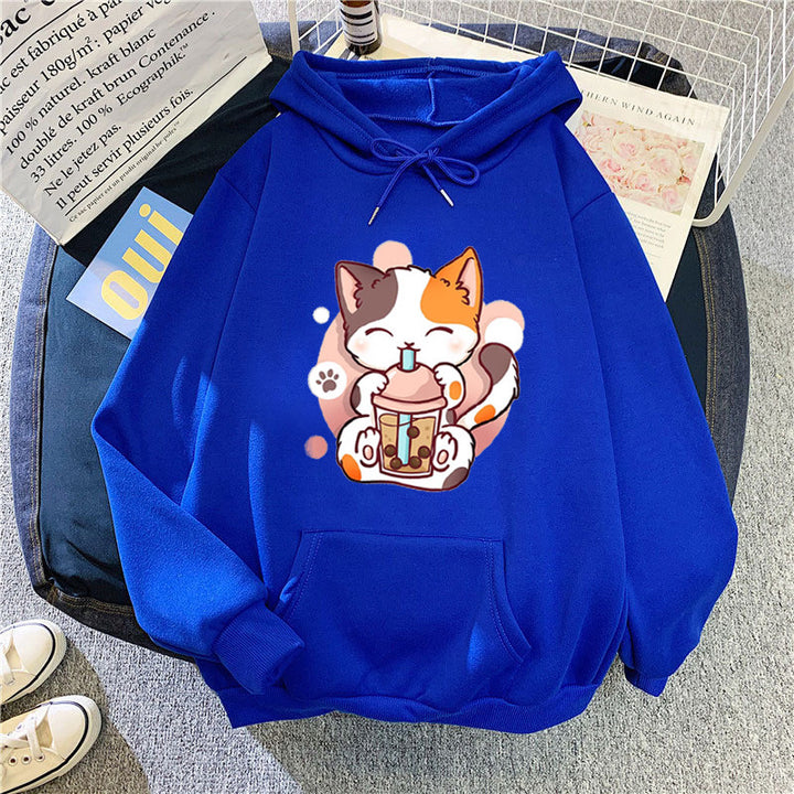Kvinder hoodie med legesyge kattetryk Skovae