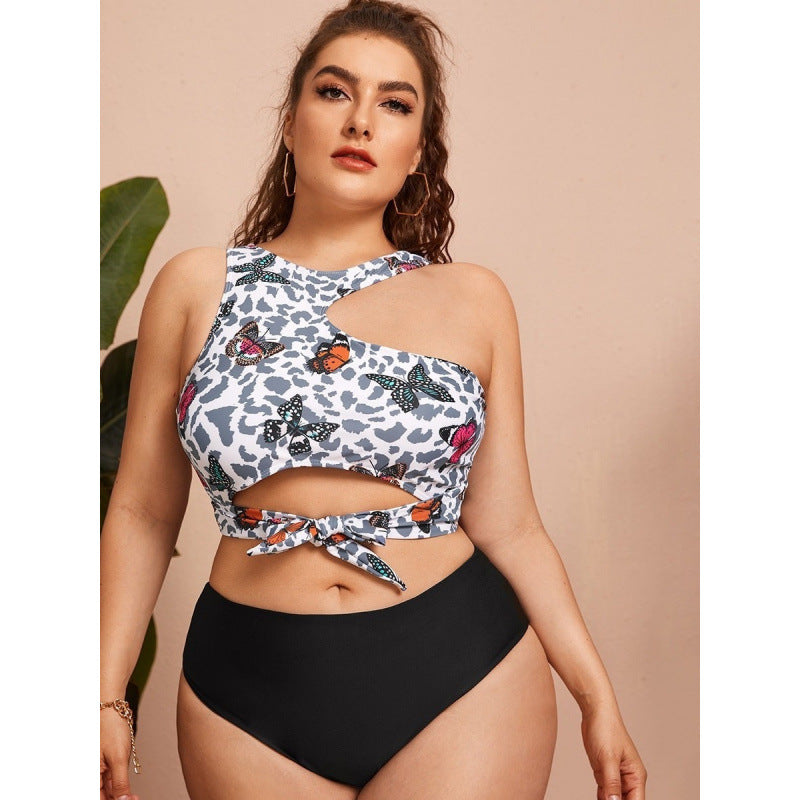 Damer Cut-Out Bikini med moderigtig blomstermønster og højtalje-trusse Skovae