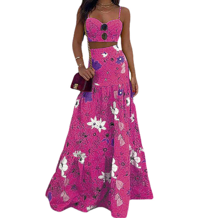 Kvinders Blomster Crop Top og Maxi Nederdel Sæt Stilla