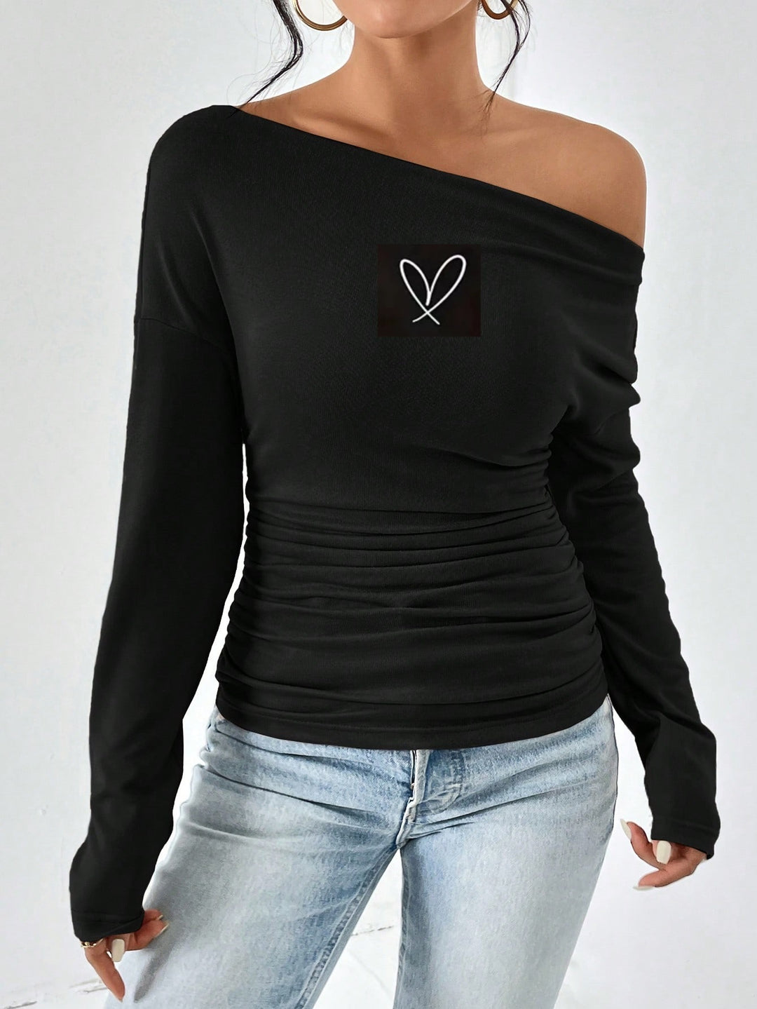 Dame Off-Shoulder Langærmet Skjorte med Rynkning Stilla