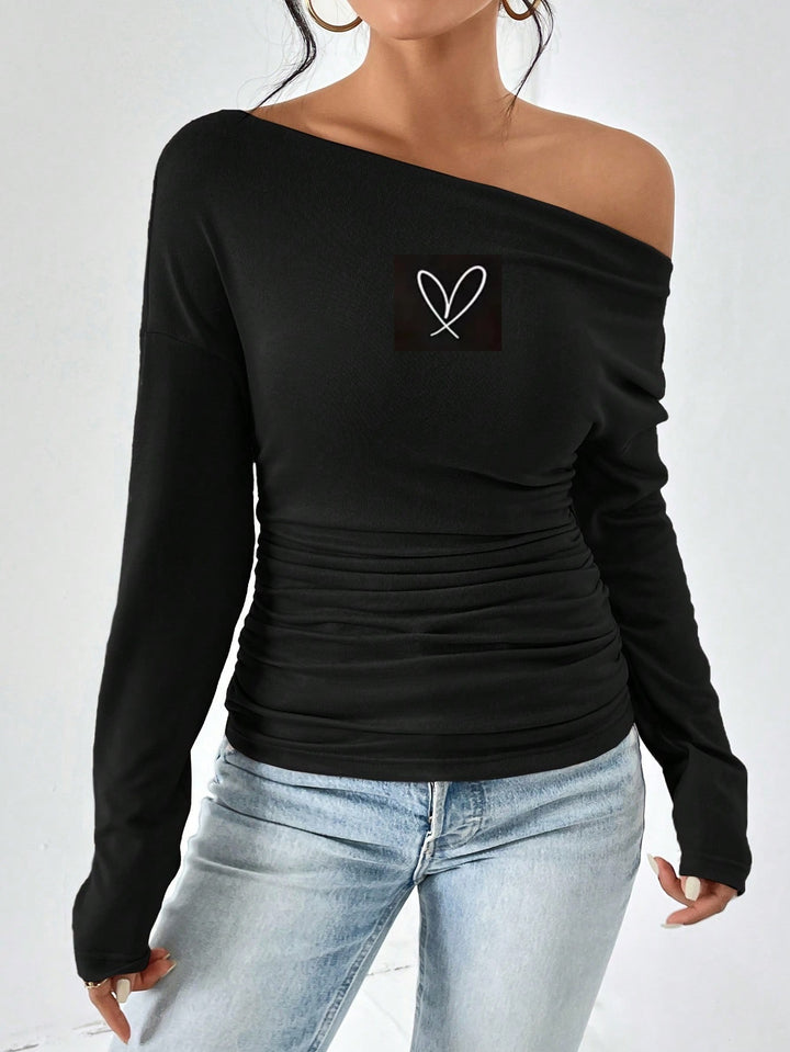 Dame Off-Shoulder Langærmet Skjorte med Rynkning Stilla