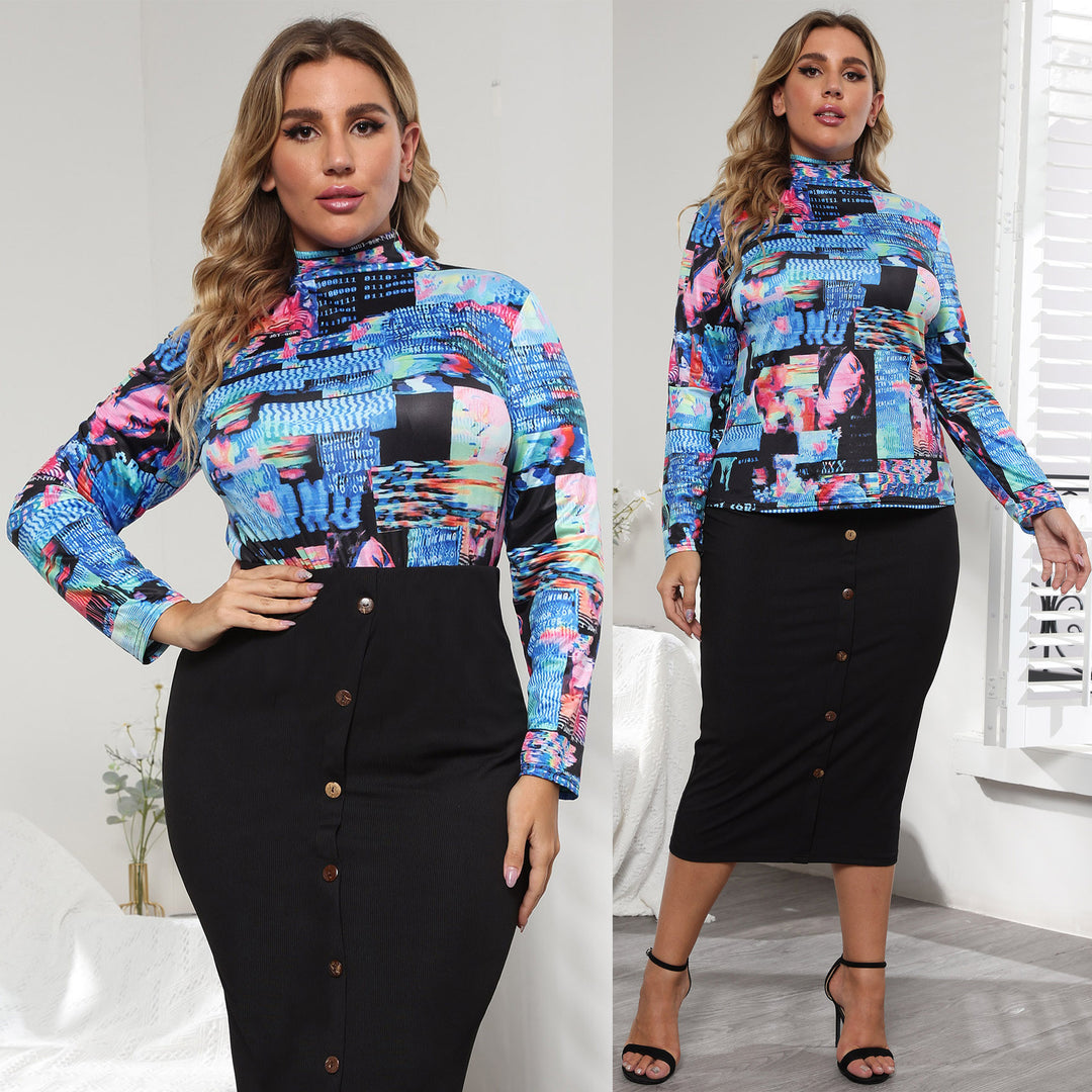 Dame Moderne Ståkravepullover med farverigt grafikdesign Stilla