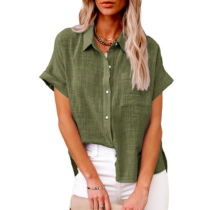 Dame Klassisk Linned blouse med korte ærmer Stilla