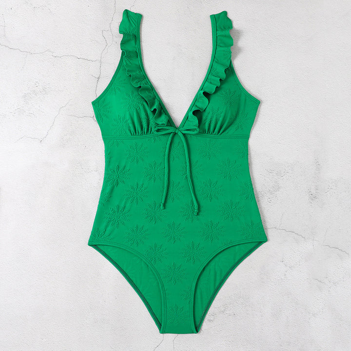 Dame one-piece badedragt med legende ruffle detaljer og dyb v-hals Stilla