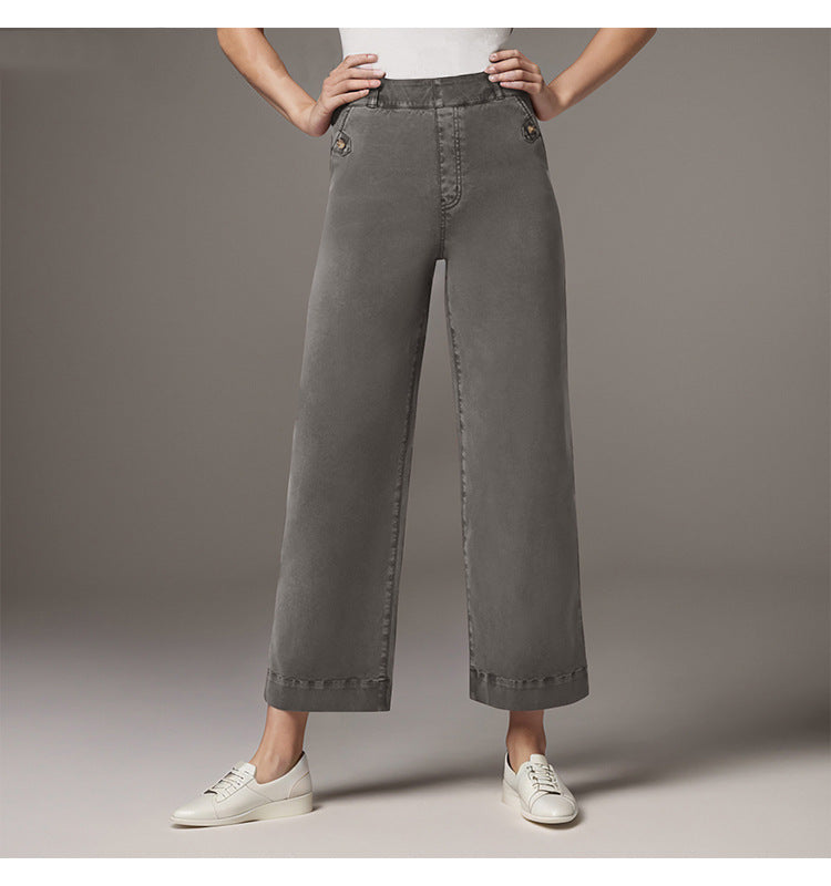 Dame Løs High-Waist Bukser med moderne Knapdetaljer Skovae