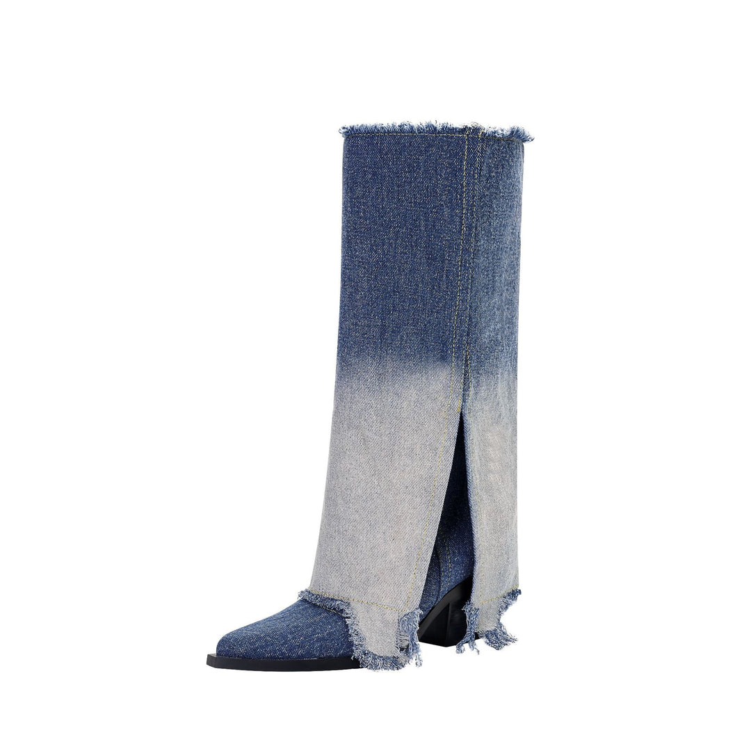 Femme Distressed Denim Over-knæet Mode Støvler Stilla