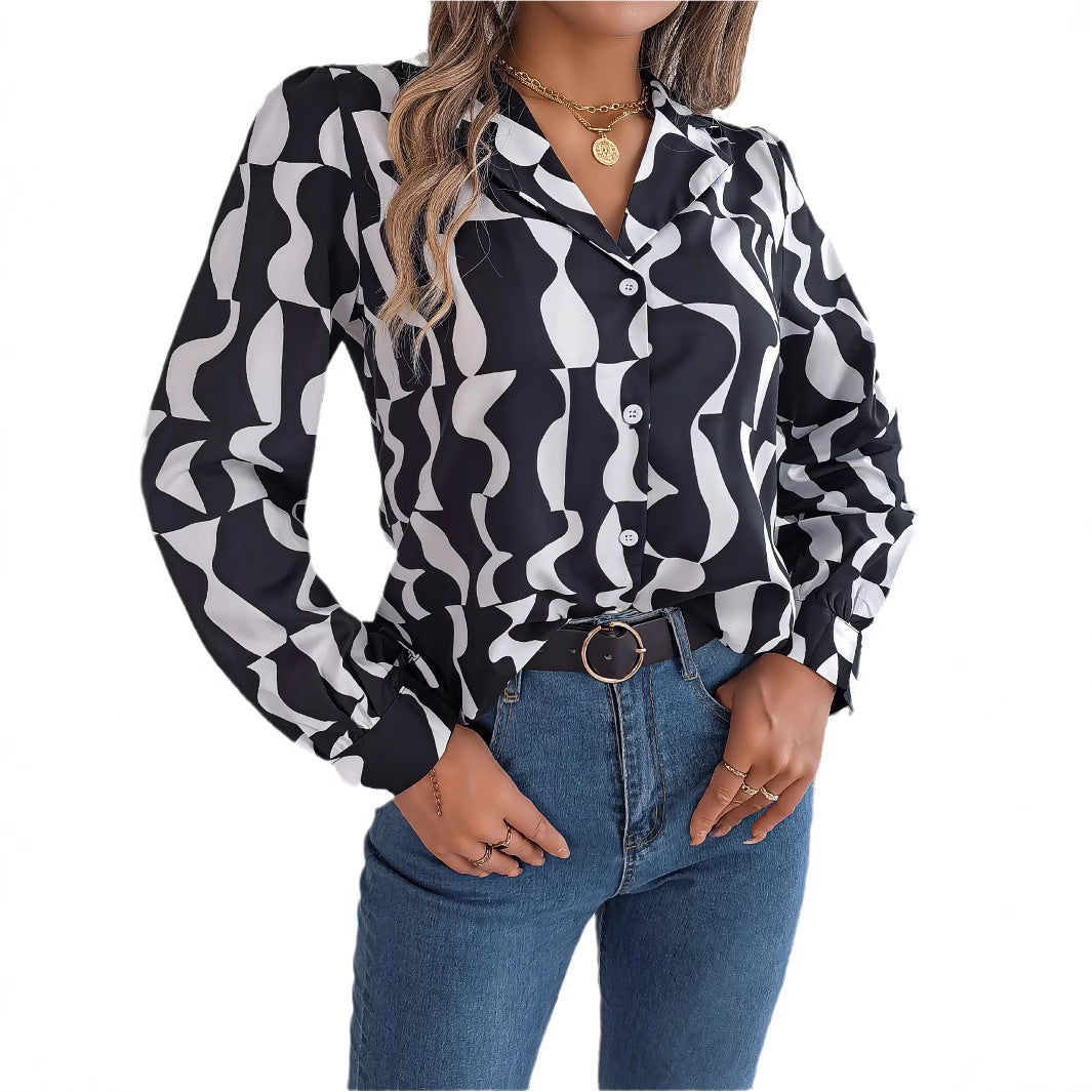 Dame Elegant Bluse i abstrakt mønster Stilla