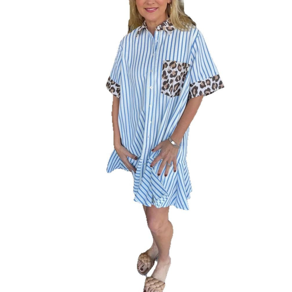 Dame skjortekjole med leopardprint-detaljer Stilla