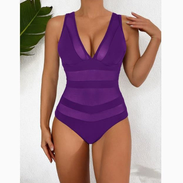 Dame Plunge Neck Mesh-Indsats Ént del Badeanstik Stilla