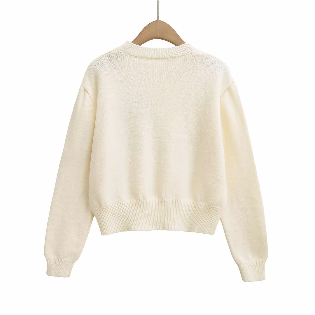 Dame strikpullover med hjerte-applikation Stilla
