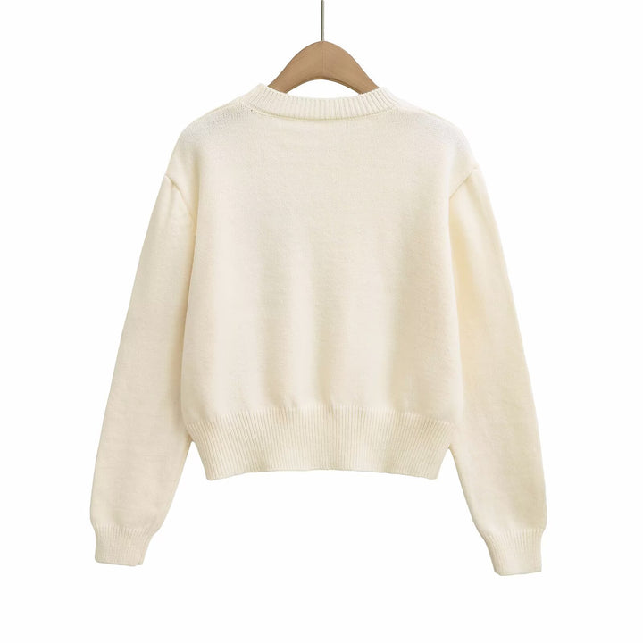 Dame strikpullover med hjerte-applikation Stilla