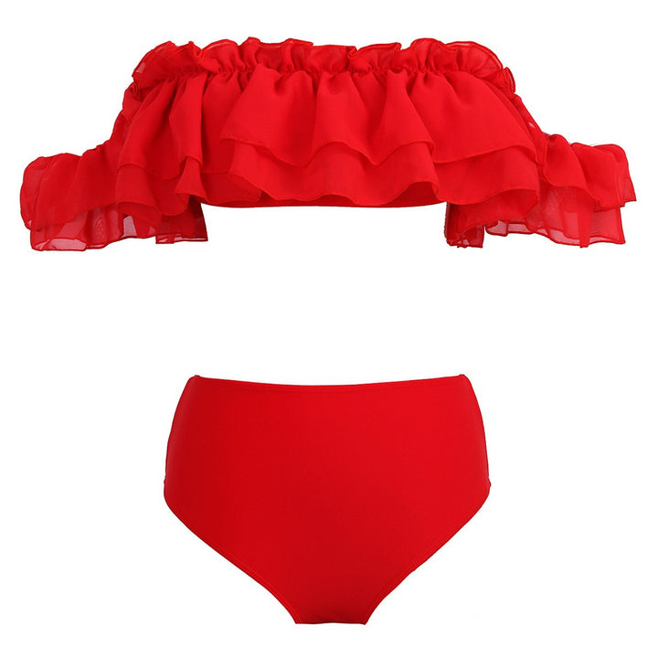 Dame bikini-sæt med voluminøse flæser og høj skæring Stilla