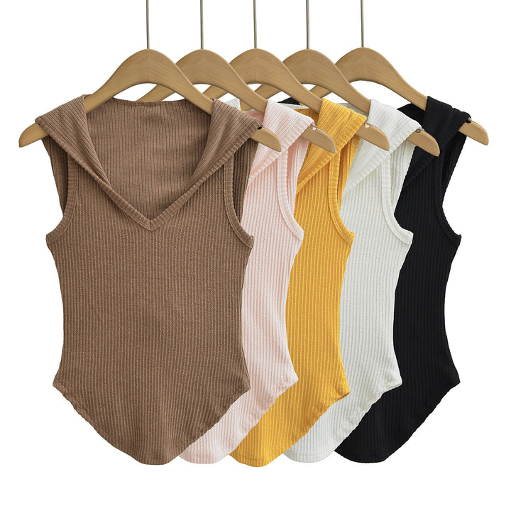 Dame ærmeløs bodystocking med dyb V-udskæring og moderne hættedesign Stilla