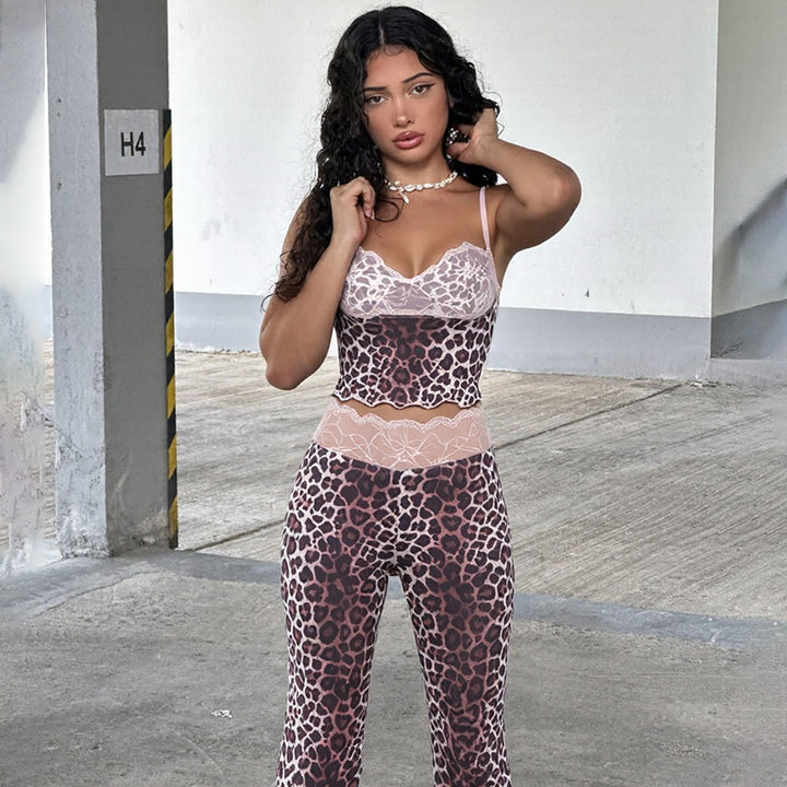 Dame Erotik Jumpsuit med leopardmønster og spidse stropper Skovae