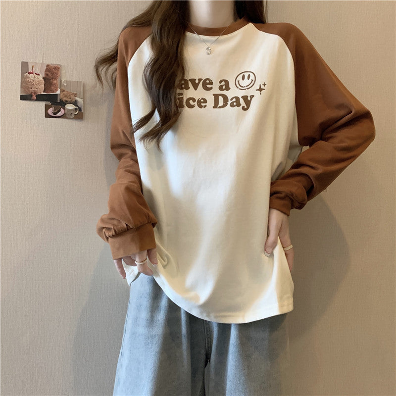 Dame Casual Graphic Raglan Ærmer Top Stilla