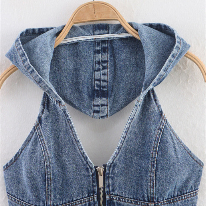 Femme Hætte Denim Crop Top Stilla