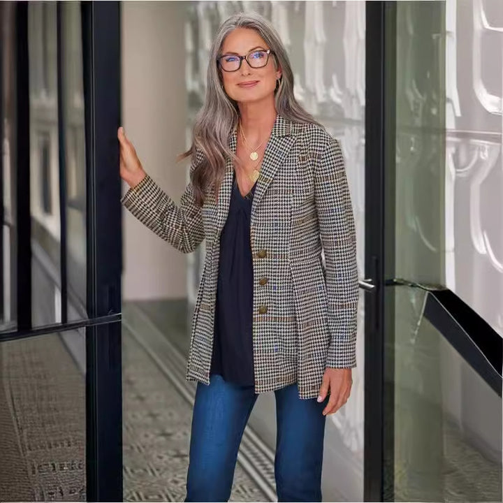 Damer Mode Rutet Blazer i figursyet snit Stilla