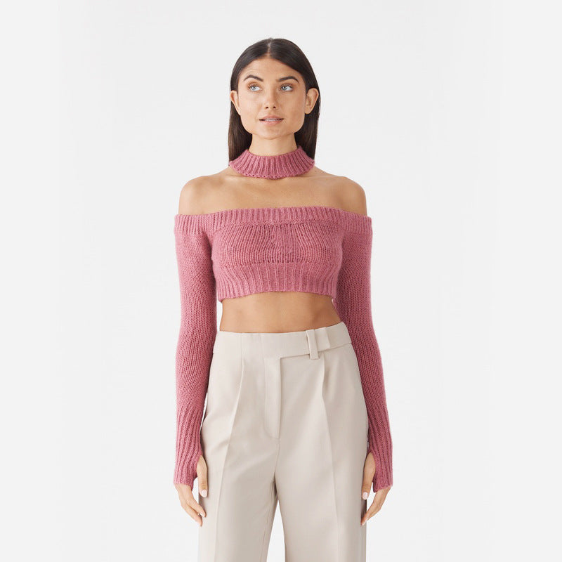 Dame Off-Shoulder Kort Strikpullover Stilla
