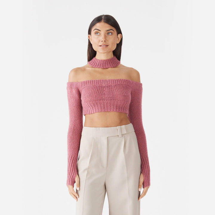Dame Off-Shoulder Kort Strikpullover Stilla