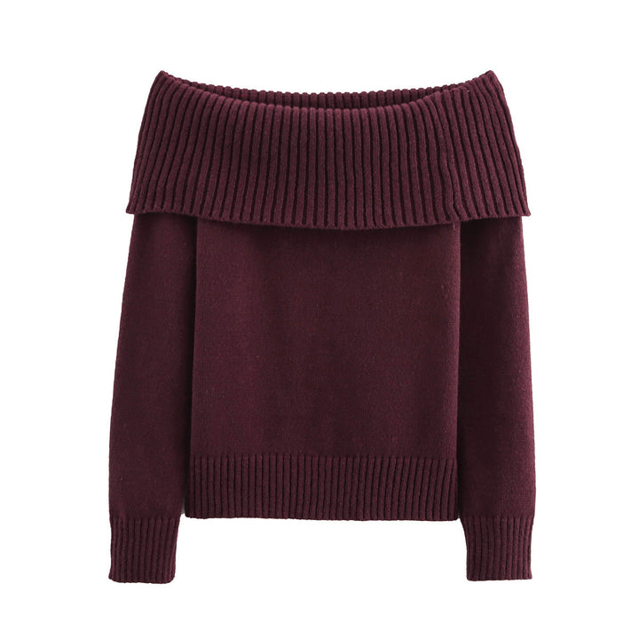 Femme Off-Shoulder Strikpullover med ribbede kantdetaljer Stilla