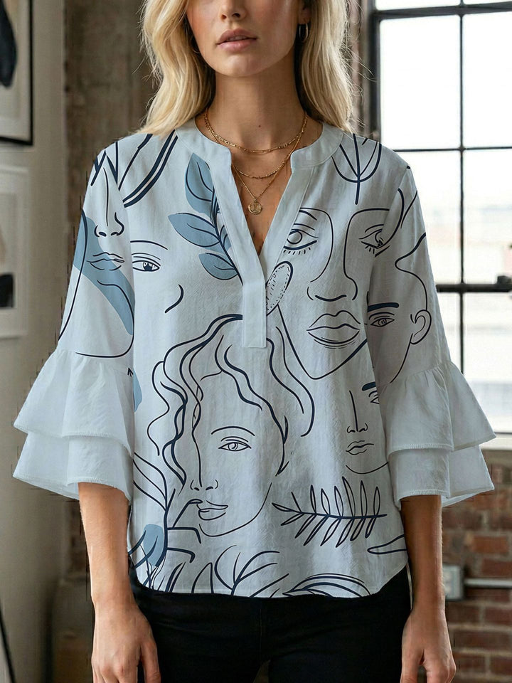 Damebluse med smukt blomstermotiv Skovae