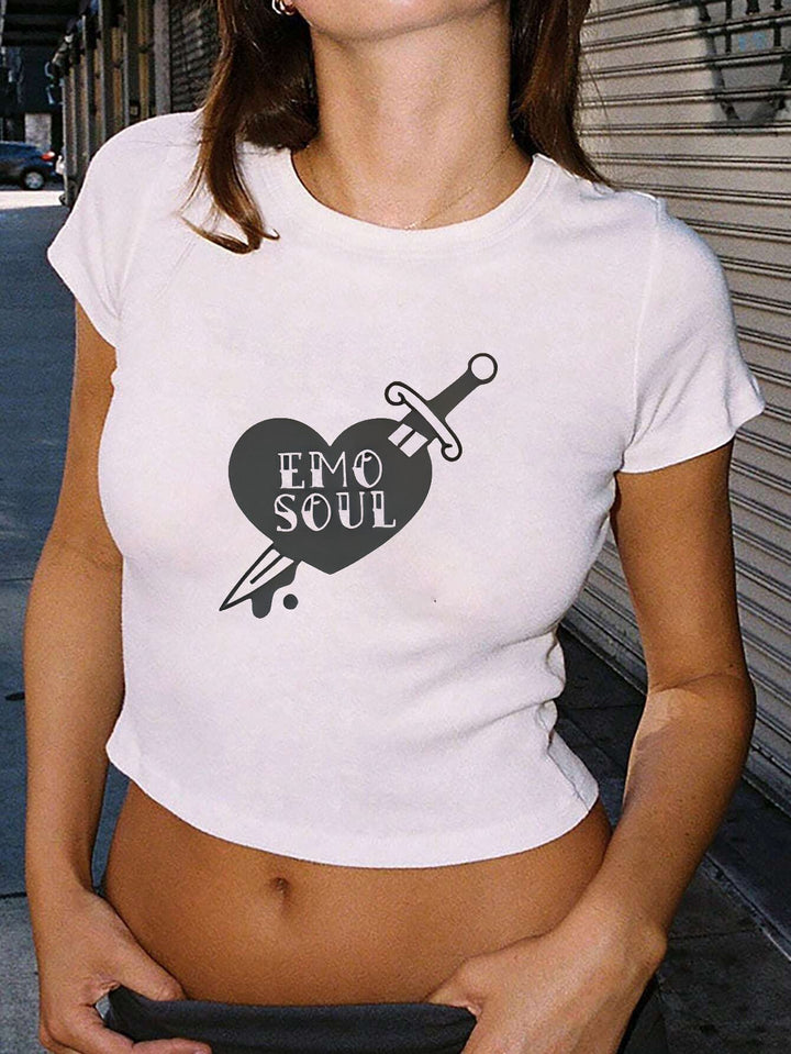 Dame Crop-T-shirt med kreativ telefon-design Skovae