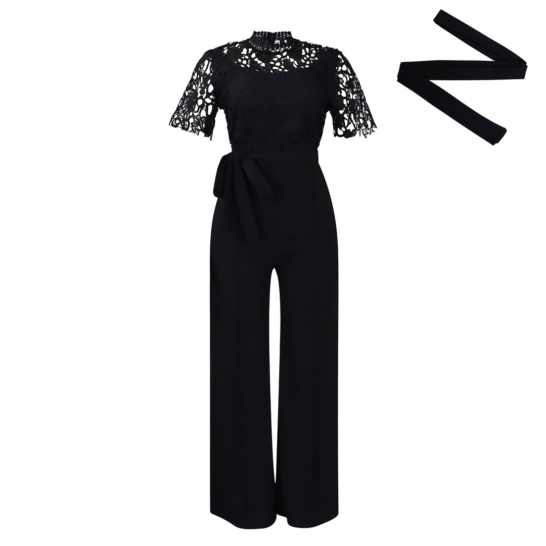 Dame Elegant Jumpsuit med raffineret spids top og vide ben Stilla