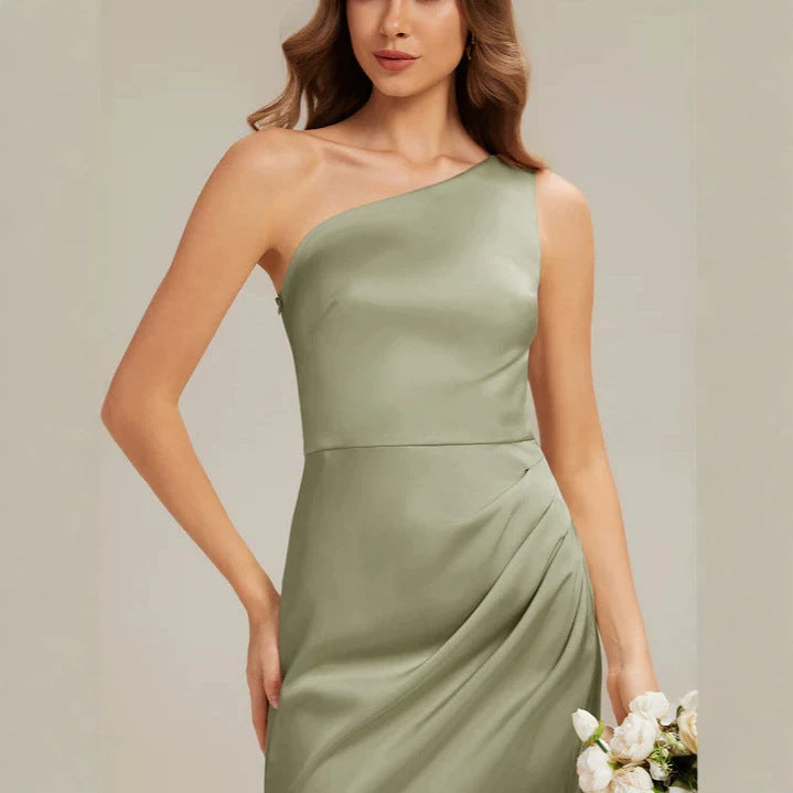 Damer Elegant One-Shoulder Aftenkjole med Drapering Skovae