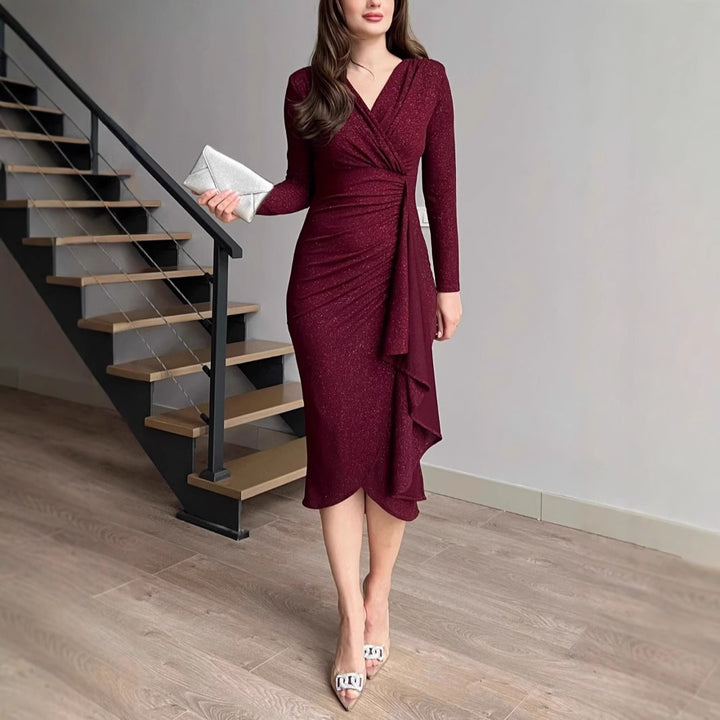 Dame Elegant omslagkjole med skinnende detaljer og asymmetrisk kant Stilla