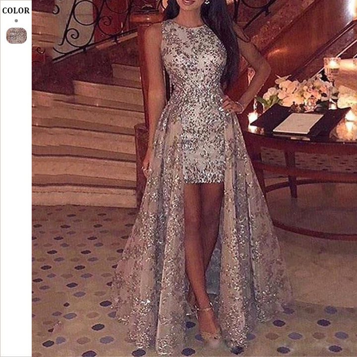 Dame Glamourøst Ballkjole med glitrende overkjole og figurformet underkjole Stilla
