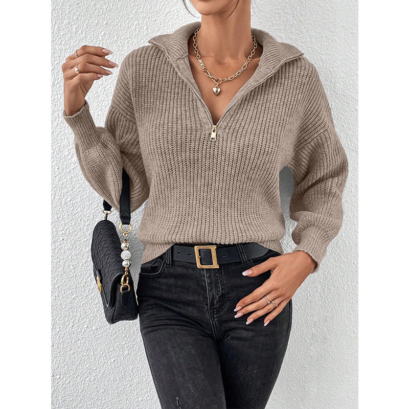 Dame afslappet sweater med iøjnefaldende lynlås Stilla