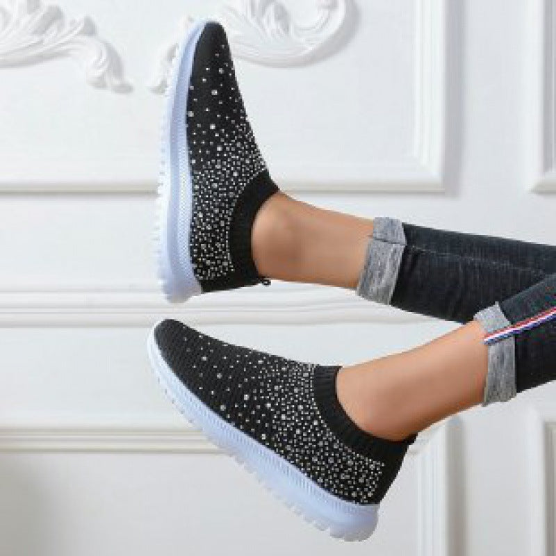 Dame Sneakers med glitrende accenter og elastisk strikket overmateriale Stilla