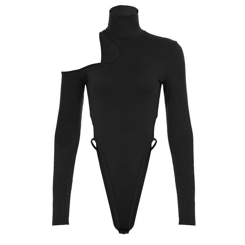 Dame bodystocking med asymmetrisk skæring og høje flæser Skovae