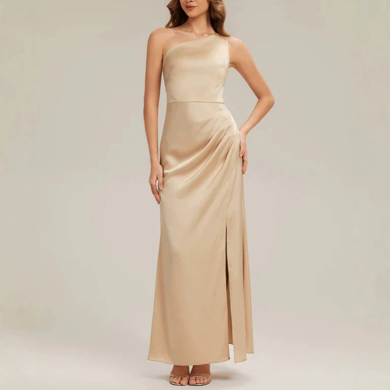 Damer Elegant One-Shoulder Aftenkjole med Drapering Skovae