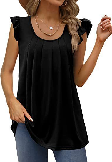 Dame luftigt bluse shirt med elegant flæse design Skovae
